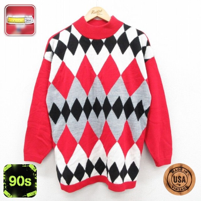 90s 長袖セーター モックネック レッド L | 古着