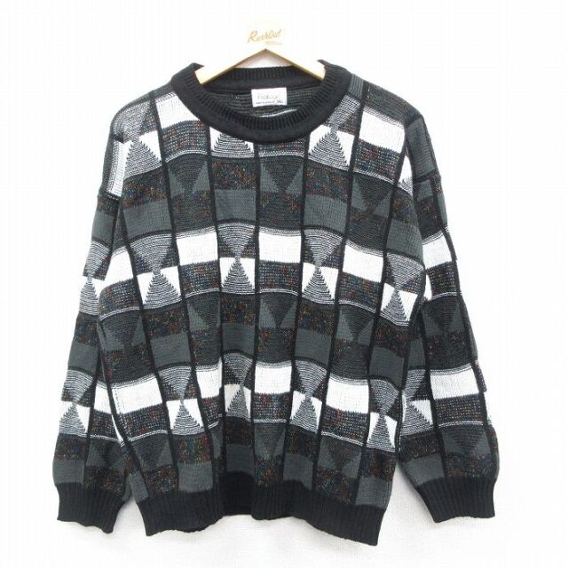 L★古着 長袖 セーター メンズ 90年代 90s アクリル クルーネック USA製 黒 25nov22