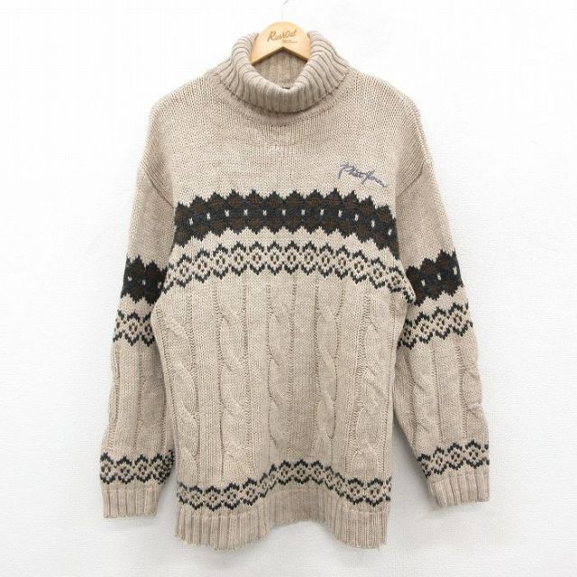 【50%OFF】PHAT FARM 長袖セーター タートルネック ベージュ L | 古着