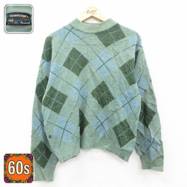 タウンクラフト 60s 長袖セーター アーガイル グリーン L | 古着