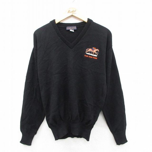 【20%OFF】M★古着 長袖 セーター メンズ 90年代 90s 馬 アクリル Vネック USA製 黒 25nov25
