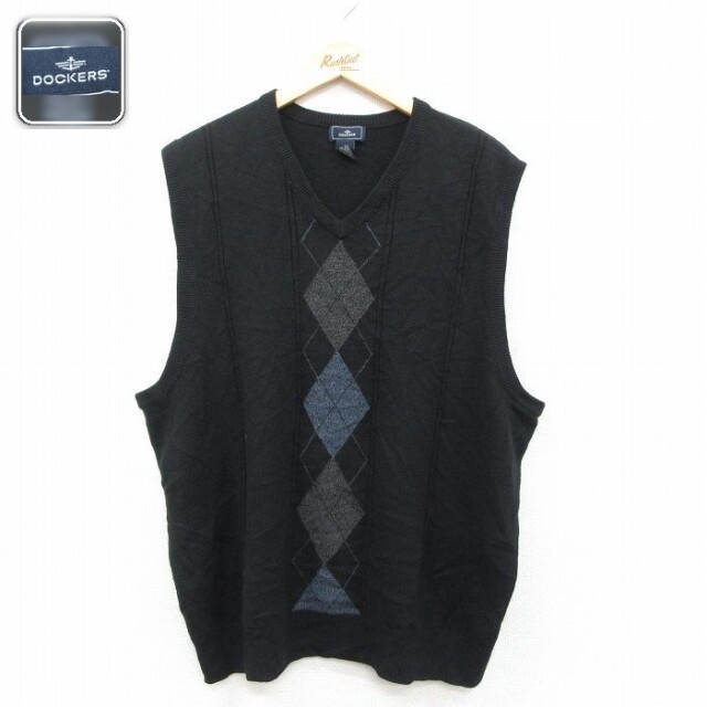【50%OFF】ドッカーズ ニットベスト アーガイル ブラック XL | 古着