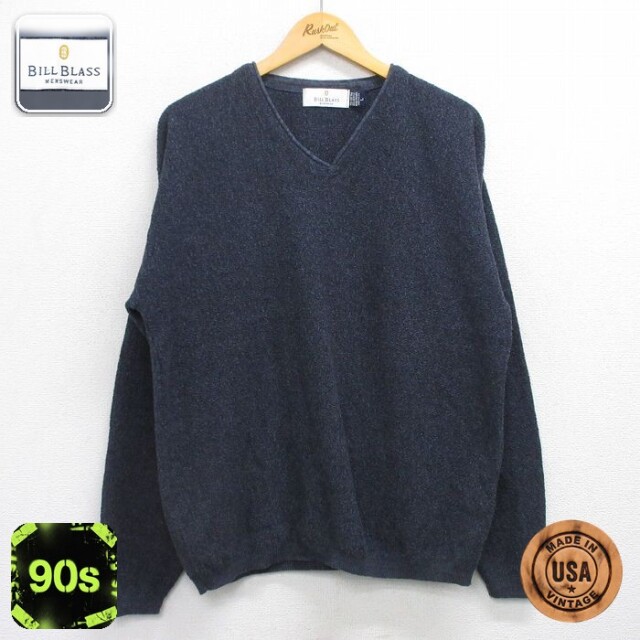 【50%OFF】90s 長袖セーター 手織り ネイビー L | 古着
