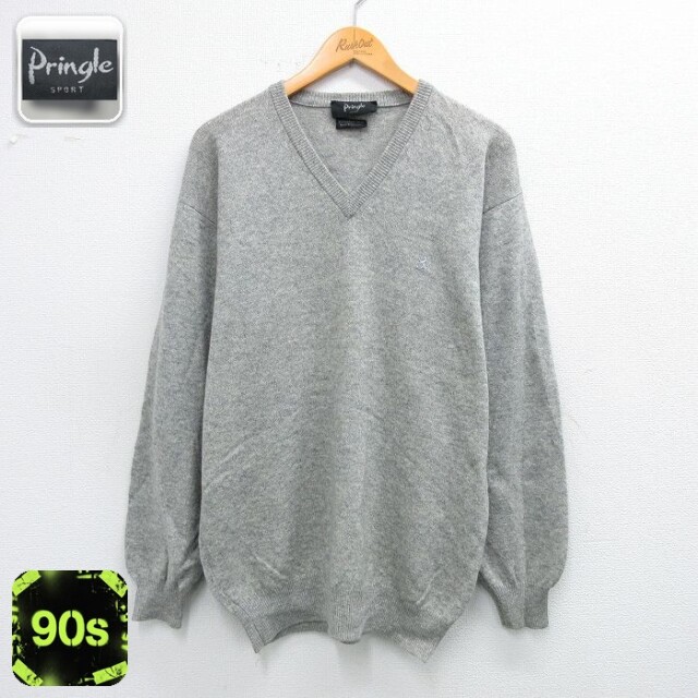 90s 長袖セーター ワンポイントロゴ グレー M | 古着