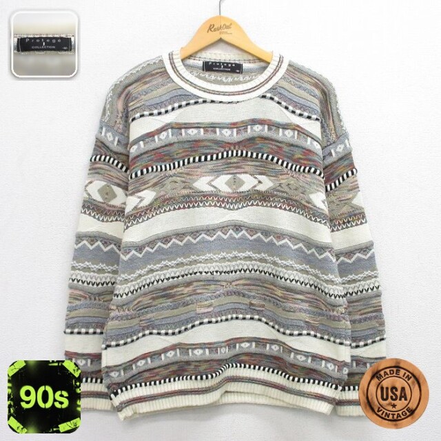 【50%OFF】90s 長袖セーター 3Dニット グレー M | 古着