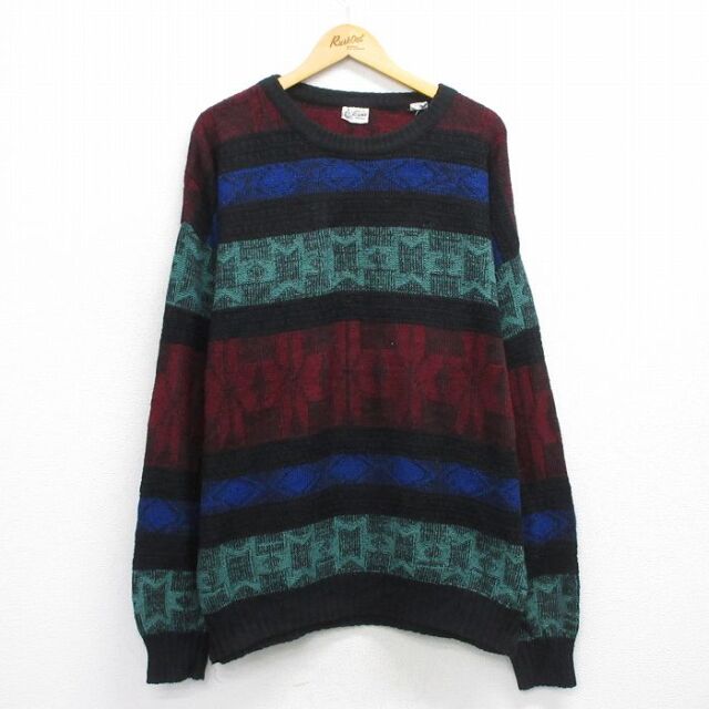 ノルディック 90s 長袖セーター 雪柄 ブラック XL | 古着