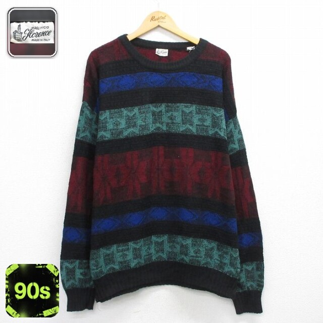 ノルディック 90s 長袖セーター 雪柄 ブラック XL | 古着