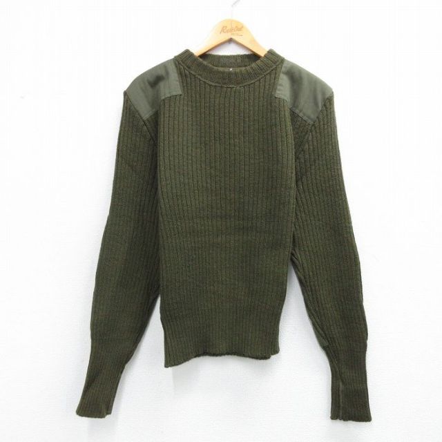 S★古着 長袖 コマンド セーター メンズ 90年代 90s ミリタリー 肩ヒジ当て ウール クルーネック USA製 濃緑【spe】 25nov28