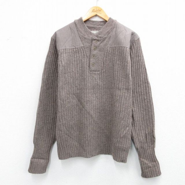 M★古着 エルエルビーン 長袖 セーター メンズ 00年代 00s 肩ヒジ当て ラムウール ヘンリーネック グレー系【spe】 25nov28