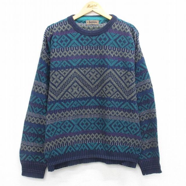 【50%OFF】ジャンセン 90s 長袖セーター 総柄 ネイビー L | 古着