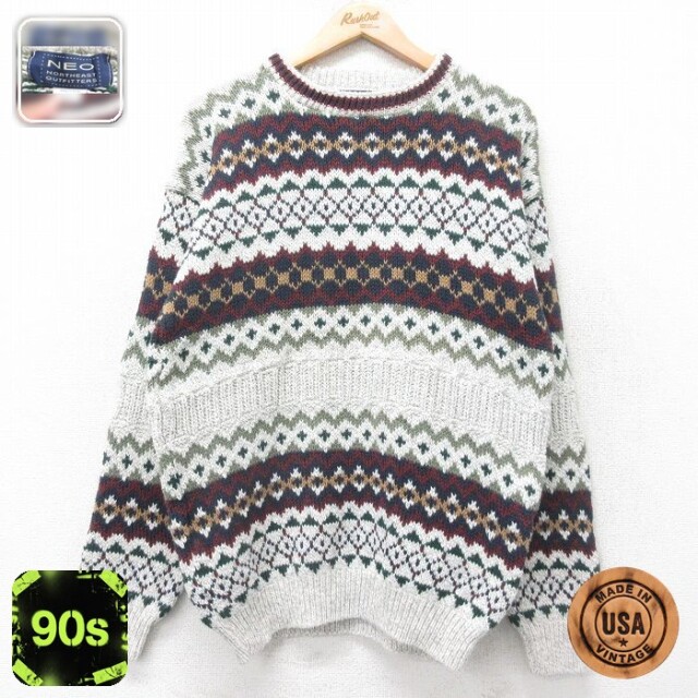 90s 長袖セーター フェアアイル グレー M | 古着