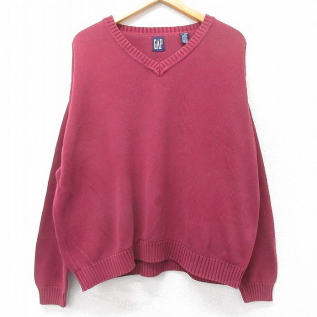 XL★古着 ギャップ GAP 長袖 セーター メンズ 90年代 90s 大きいサイズ コットン Vネック エンジ 25nov29