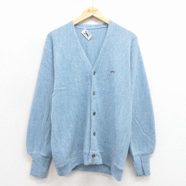 【20%OFF】M★古着 JCペニー The Fox 長袖 ニット カーディガン メンズ 80年代 80s ワンポイントロゴ アクリル USA製 薄紺 霜降り 25nov29