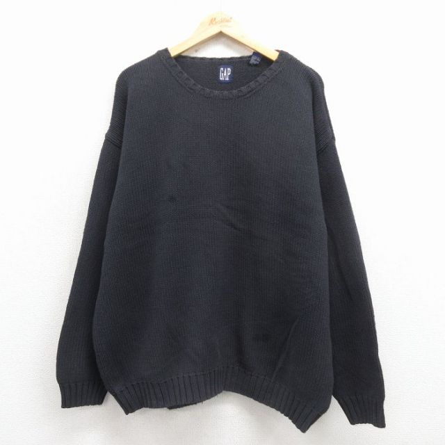 XL★古着 ギャップ GAP 長袖 セーター メンズ 90年代 90s 無地 大きいサイズ コットン クルーネック 黒【spe】 25nov29