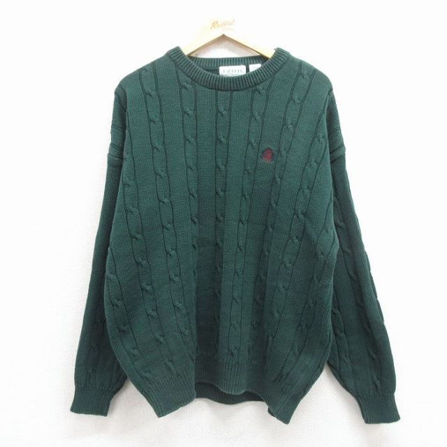 IZOD 90s 長袖セーター ワンポイントロゴ グリーン XL | 古着