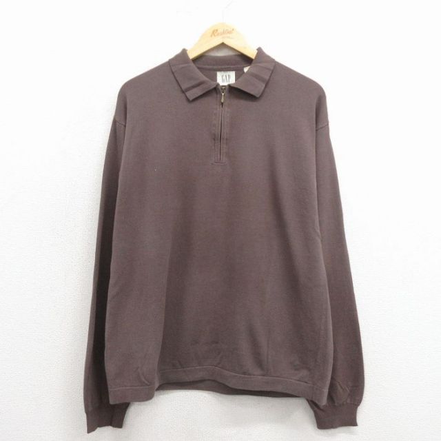 M★古着 ギャップ 長袖 ハーフジップ セーター メンズ 00年代 00s 無地 コットン 茶 25nov29