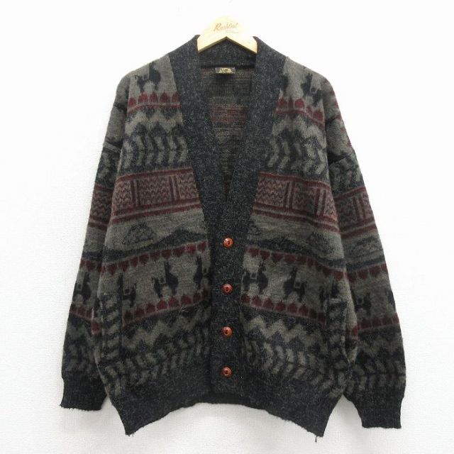 XL★古着 TEJIDOS RUMINAHUI 長袖 ニット カーディガン メンズ 00年代 00s ウール エクアドル製 ベージュ【spe】 25nov29