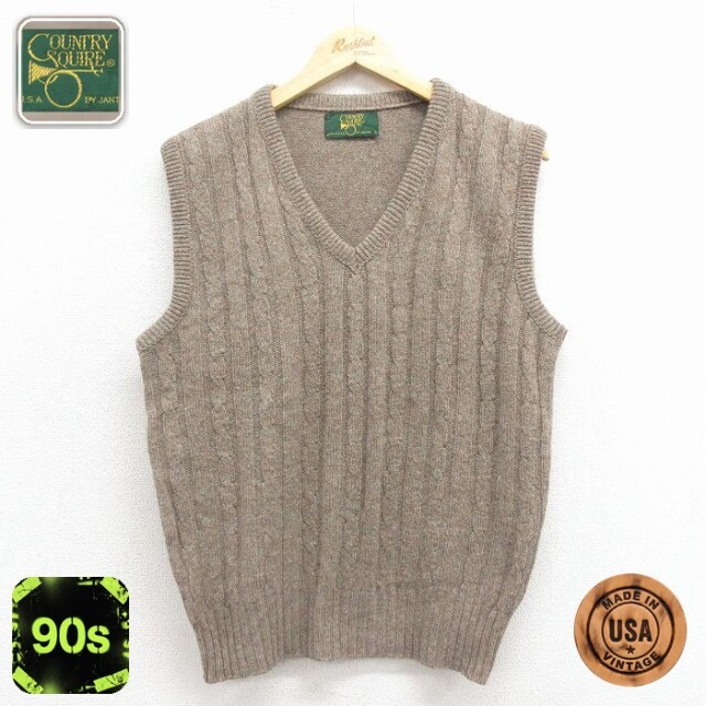 【50%OFF】90s ケーブルニットベスト ブラウン M | 古着