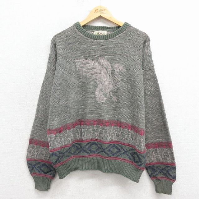 【50%OFF】90s 長袖セーター 鳥 グレー L | 古着