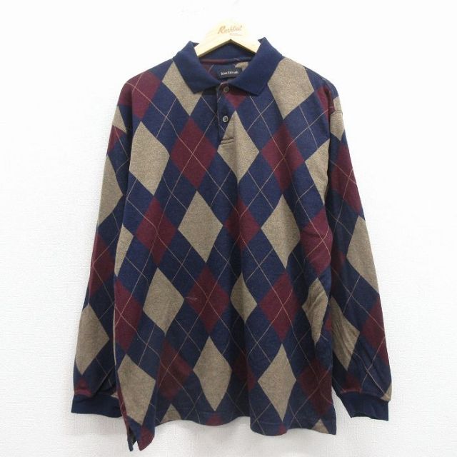 XL★古着 長袖 セーター メンズ アーガイル 紺 25dec01