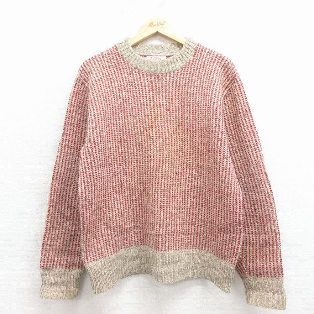M★古着 長袖 セーター メンズ 80年代 80s バーズアイ クルーネック USA製 ベージュ他 25dec01
