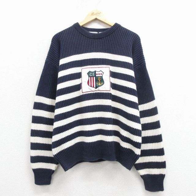 【50%OFF】00s 長袖セーター ボーダー ネイビー L | 古着