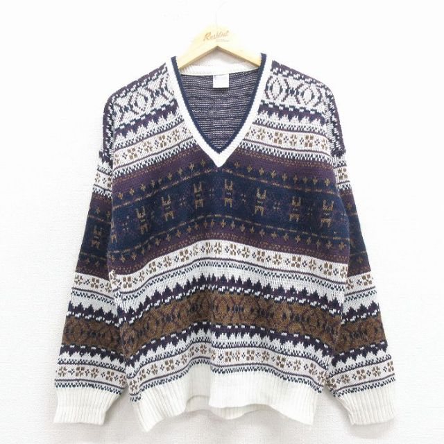 【50%OFF】90s 長袖セーター フェアアイル ホワイト L | 古着