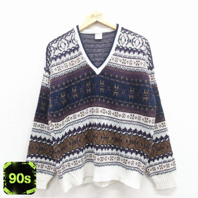 90s 長袖セーター フェアアイル ホワイト L | 古着