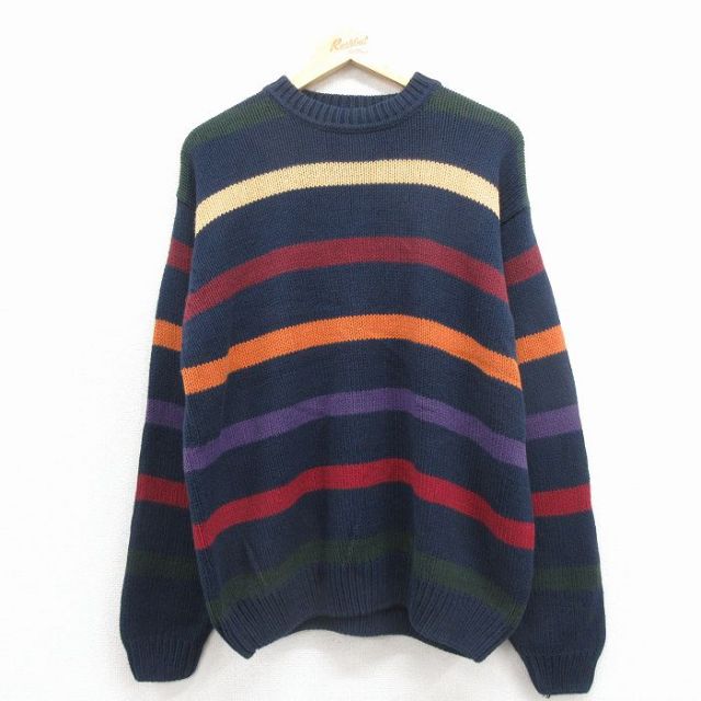 【20%OFF】XL★古着 ドッカーズ 長袖 セーター メンズ クルーネック 紺他 ボーダー 25dec01