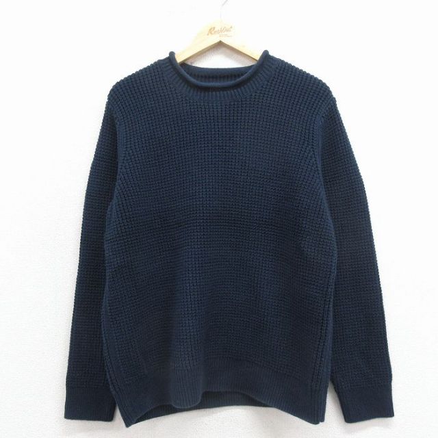L★古着 エルエルビーン 長袖 セーター メンズ 00年代 00s 無地 コットンモックネック ハイネック 紺 25dec01