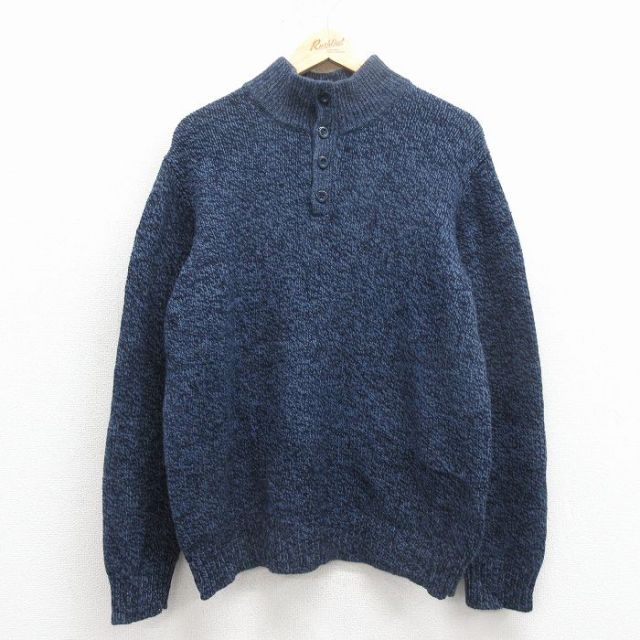 M★古着 エルエルビーン 長袖 セーター メンズ 00年代 00s ウール ハイネック モックネック 紺 霜降り 25dec02