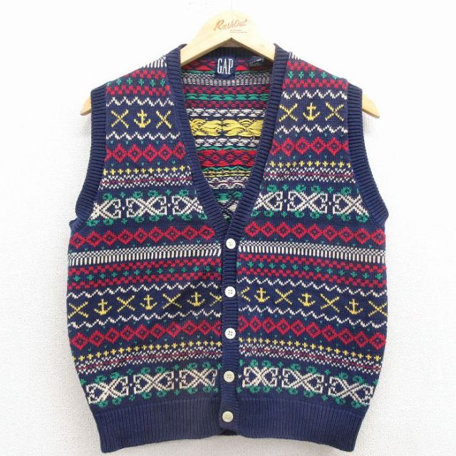 【50%OFF】ギャップ 90s ニットベスト フェアアイル ネイビー S | 古着