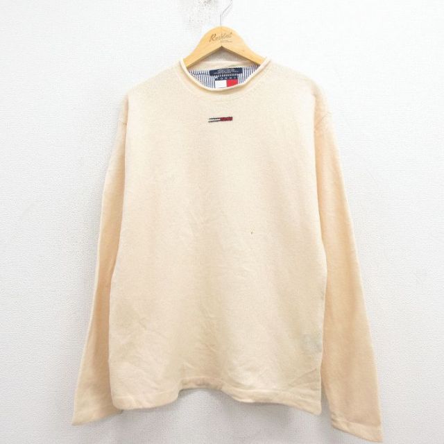 トミーヒルフィガー 90s 長袖シャツ ワンポイントロゴ ベージュ M | 古着