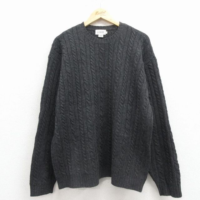 【20%OFF】XL★古着 ジェイクルー 長袖 ケーブル セーター メンズ 00年代 00s ラムウール クルーネック グレー【spe】 25dec02