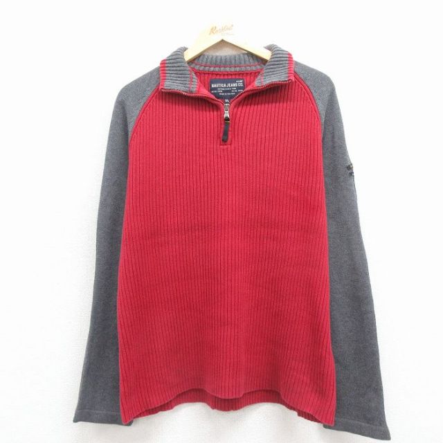 【50%OFF】ノーティカ 長袖セーター ワンポイントロゴ レッド L | 古着