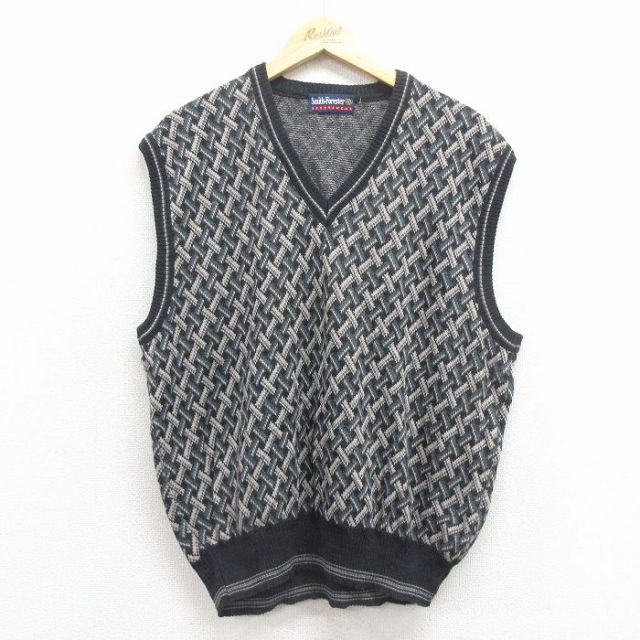 【50%OFF】L★古着 ニット ベスト メンズ Vネック グレー 25dec02