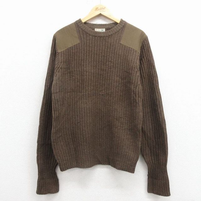L★古着 エルエルビーン 長袖 コマンド セーター メンズ 00年代 00s ヒジ当て メリノラムウール クルーネック こげ茶 25dec03