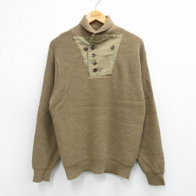 M★古着 オービス 長袖 セーター メンズ 00年代 00s ひじ当て コットン ベージュ系 25dec04