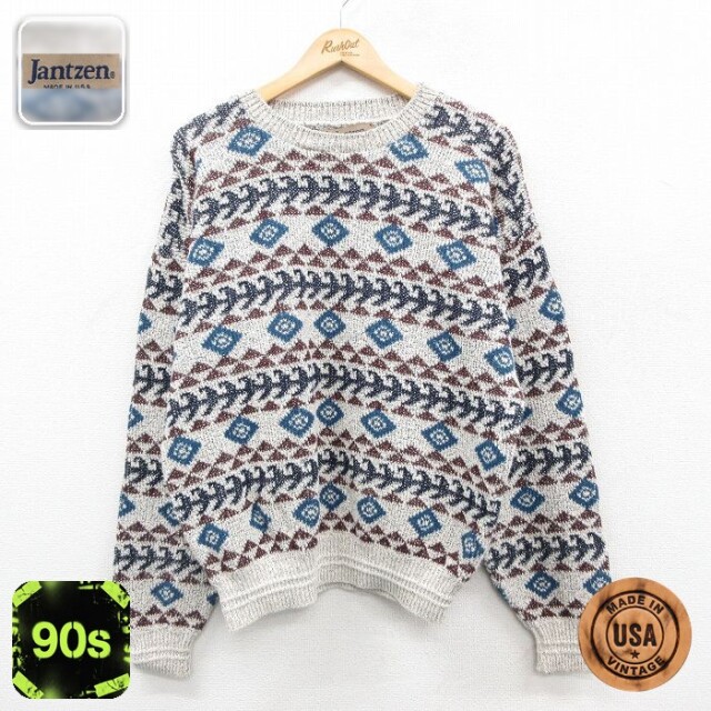 【50%OFF】ジャンセン 90s 長袖セーター 総柄 グレー L | 古着