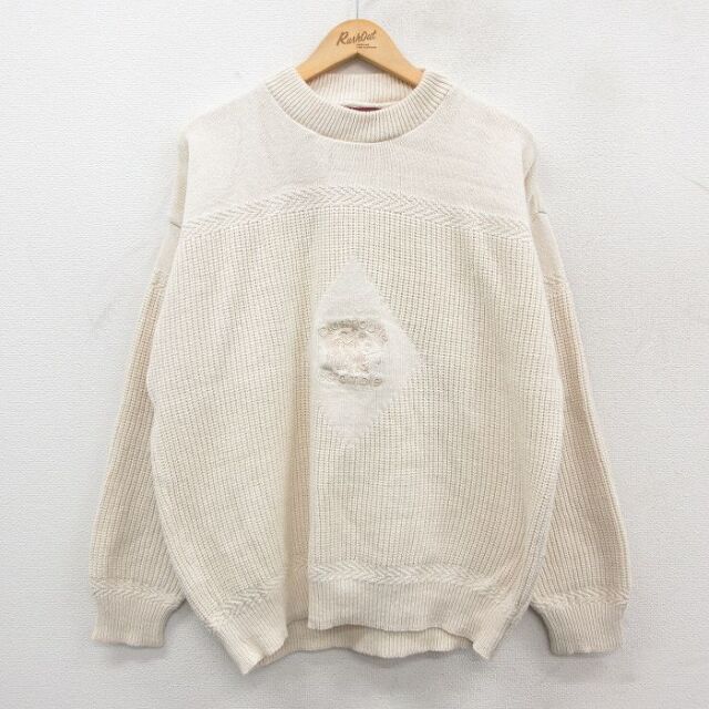 90s 長袖セーター ゴルフ刺繍 生成り ベージュ XL | 古着
