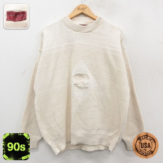 【50%OFF】90s 長袖セーター ゴルフ刺繍 生成り ベージュ XL | 古着