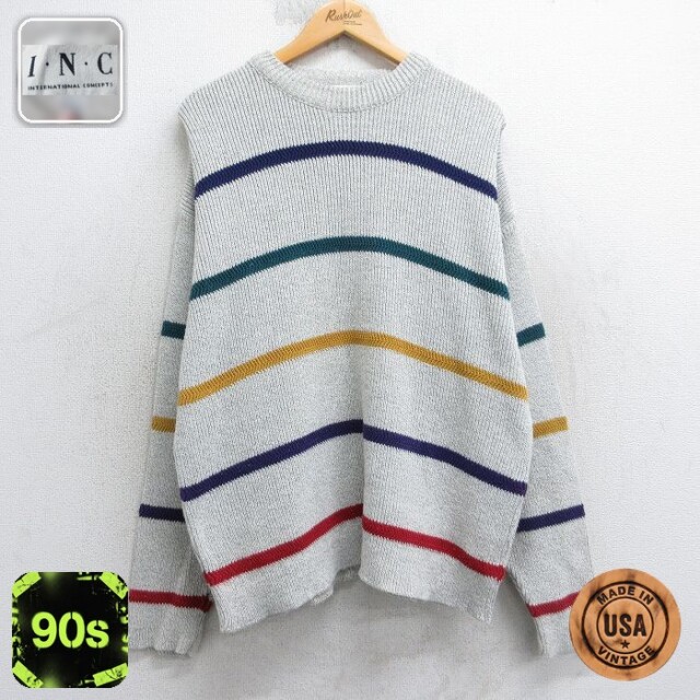 【50%OFF】90s 長袖セーター ボーダー グレー XL | 古着