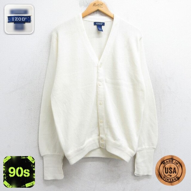 【50%OFF】IZOD 90s 長袖カーディガン ワンポイントロゴ ホワイト M | 古着