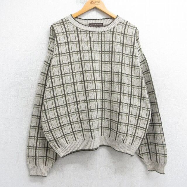 90s 長袖セーター チェック ベージュ XL | 古着