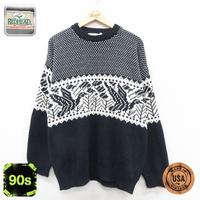 【50%OFF】レッドヘッド 90s 長袖セーター 鳥 ブラック M | 古着
