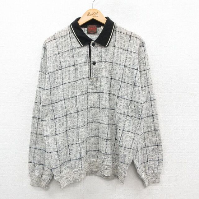 【20%OFF】L★古着 長袖 セーター メンズ 90年代 90s 襟付き コットン イタリア製 白他 チェック 25dec05