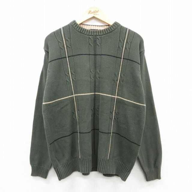 【50%OFF】80s ケーブルセーター グリーン L | 古着