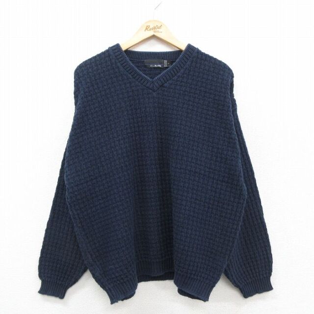 90s 長袖セーター 手織り ネイビー XL | 古着