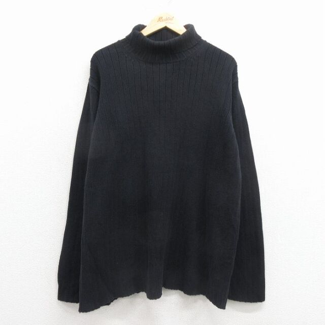 XL★古着 オールドネイビー OLD NAVY 長袖 セーター メンズ 00年代 00s 無地 大きいサイズ コットン タートルネック ハイネック 黒 25dec05