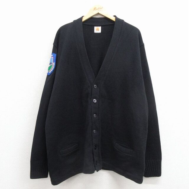 XL★古着 長袖 ニット カーディガン メンズ 00年代 00s バス 大きいサイズ アクリル 黒 25dec05